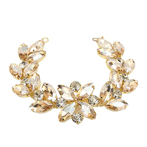 Jenngaoo Blumenkette Strass, 20,5 x 3,4 cm Elegante Brautschmuck Kristall Strass Kettenborte Blumenapplikation für DIY Näharbeiten, Brautstrauß Verzierungen, (Gold) von Jenngaoo