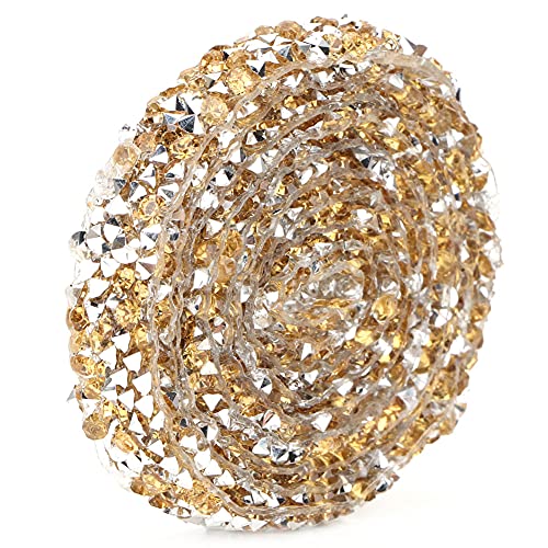 Diamant Strassband, 5 Yard DIY Diamond Mesh Wrap Rolle 15 ft Funkelnde Selbstklebende Kristall Strass Band Dekoration für Hochzeit Kuchen Geburtstag Handwerk Dekor (Kristallgelb) von Jenngaoo