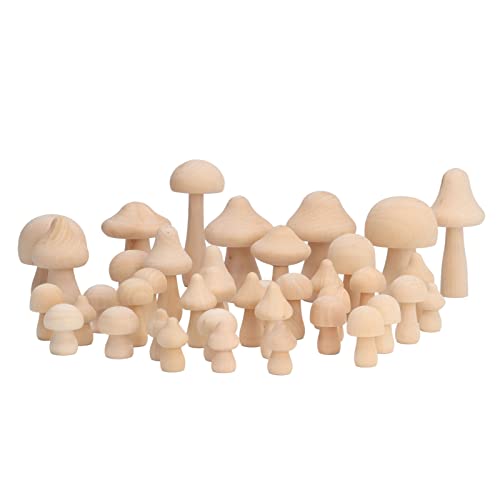 Jenngaoo Unvollendeter Holzpilz, 40 Stück Unvollendetes Holz Pilzpuppen Set, Holzpilze Figuren Blanko Pilzpuppen, Holz DIY Pilz für Kinder, Kinder, Zeichnen, Zuhause, Schule von Jenngaoo