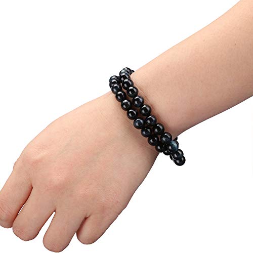 Naturstein Perlen, Schwarz Blau Tigerauge Perlen Naturstein Runde Lose Runde Perle für DIY Schmuck Halskette Armband Machen Accessoire(8 mm – 48 Stück/Schnur) von Jenngaoo