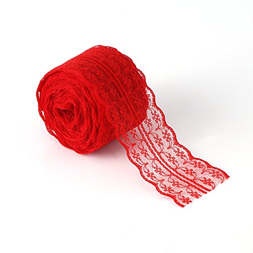 10M Spitzenbordüre Spitzenband, 4.5cm Breite Blume Borte Lace Trim Deko Band Vintage Floral Spitze zum Nähen für Hochzeit Tischdeko Basteln Geschenkband(Rot) von Jenngaoo