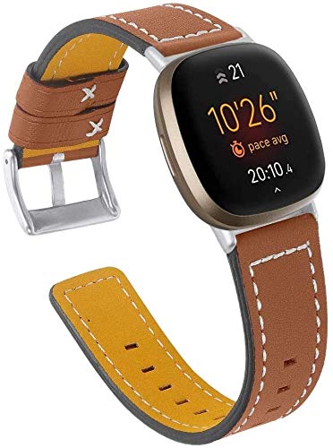 Jennyfly Ersatz-Armband aus Leder für Fitbit Versa, schlankes Lederband, verstellbar 14-19,8 cm, für Damen und Herren, kompatibel mit Fitbit Versa/Versa 2/Versa Lite - Braun von Jennyfly