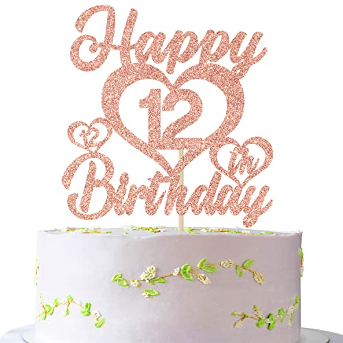 Happy 12th Birthday Cake Topper, Offiziell Pre-teen 12, 12. Geburtstag Kuchendekorationen für Jungen Mädchen, 12 Jahre alt Geburtstag Dekorationen Roségold Glitzer von Jenrtvis