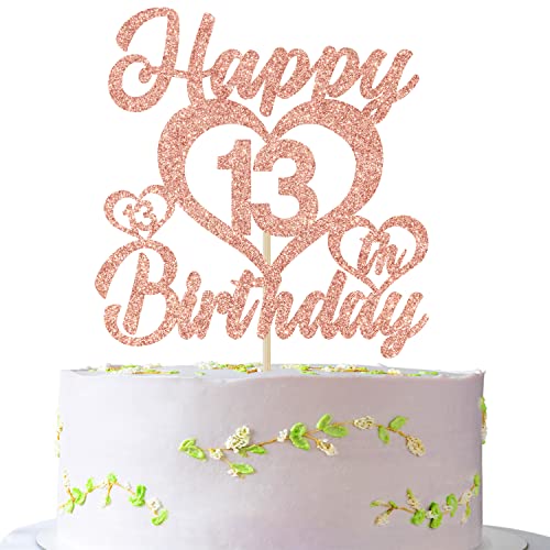 Happy 13th Birthday Cake Topper, Offical Teenager 13, Happy 13th Birthday Dekorationen für Teens Rose Gold Glitter von Jenrtvis