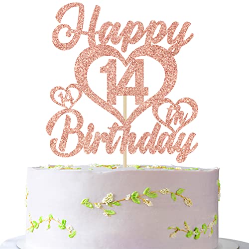 Happy 14th Birthday Cake Topper, 14th Cake Topper, Happy 14th Birthday Decorations Happy Bithday Party Decorations Rose Gold Glitter von Jenrtvis