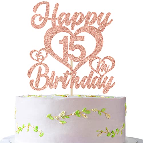 Happy 15th Birthday Cake Topper, 15 Year Old, 15th Bithday Decorations Rose Gold Glitter von Jenrtvis