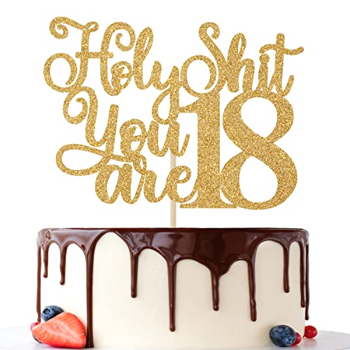 Happy 18th Birthday Cake Topper, Time to Adult, Cheers to 18 Years Cake Decor, Funny 18th Birthday Decorations Supplies Gold Glitter von Jenrtvis