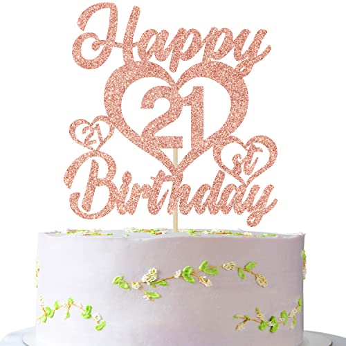 Happy 21st Birthday Cake Topper, 21 Year Old, 21st Bithday Decorations Rose Gold Glitter von Jenrtvis