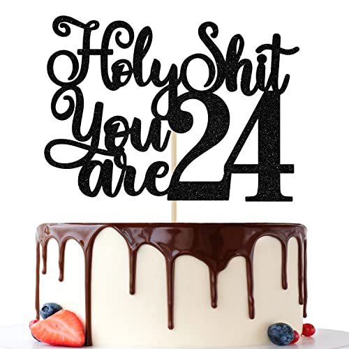 Happy 24th Birthday Cake Topper, 24 Fabulous, Cheers to 24 Years Cake Decor, Lustige 24th Birthday Dekorationen Männer Frauen Schwarz Glitzer von Jenrtvis