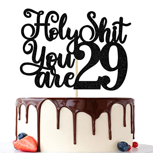 Happy 29th Birthday Cake Topper, 29&Feeling Fine, Cheers to 29 Years Cake Decor, Lustige 29th Birthday Dekorationen Männer Frauen Schwarzer Glitzer von Jenrtvis