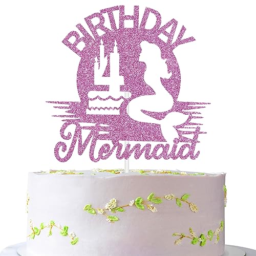 Meerjungfrau Thema 4. Geburtstag Kuchen Topper, Kleine Meerjungfrau 4. Geburtstag Kuchen Dekor, Unter dem Meer Themed Party Supplies, Glitzer Happy 4th Birthday Kuchen Dekor für Mädchen von Jenrtvis