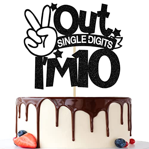 Out Single Digits I'm 10 Cake Topper Double Digits 10 for Boys Girls 10th Birthday Dekorationen Happy 10th Bithday Dekorationen Black Glitter von Jenrtvis