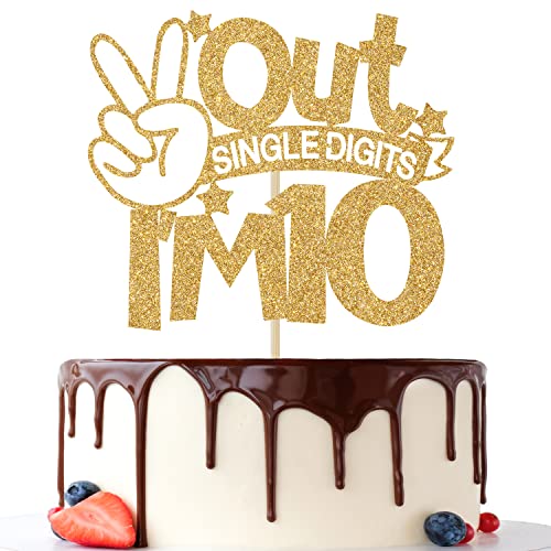 Out Single Digits I'm 10 Cake Topper Double Digits 10 for Boys Girls 10th Birthday Dekorationen Happy 10th Bithday Dekorationen Gold Glitter von Jenrtvis