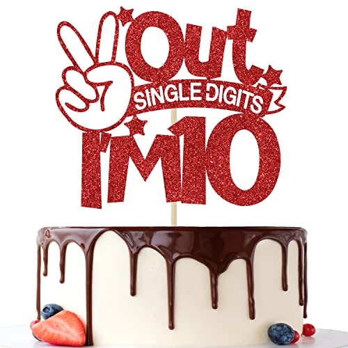 Out Single Digits I'm 10 Cake Topper Double Digits 10 for Boys Girls 10th Birthday Dekorationen Happy 10th Bithday Dekorationen Red Glitter von Jenrtvis