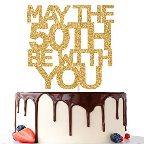 Tortenaufsatz "May the 50 Be With You", 50., Hello 50, Talk 50 to Me, 50 Year Old, Happy 50th Bithday", goldfarben von Jenrtvis