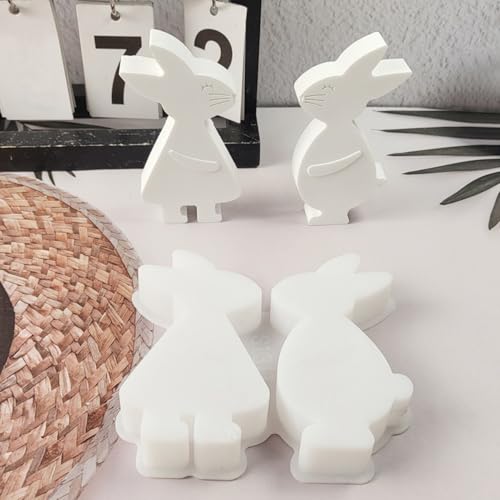 2 Stück Osterhase Silikonform Ostern, Silikonformen Gießformen Ostern, DIY Gießformen Silikon Ostern Hasen Silikonform Frühling, Giessformen Silikon Hase Ostern Gießform für DIY Frühlingsdeko (B) von Jenshhch