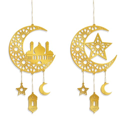 2 Stück Ramadan Deko, Ramadan Kareem Dekoration Anhänger Ornament, Deko Wohnzimmer Acryl Ramadan Eid Mubarak Deko zum Aufhängen, Hängende Deko Zimmer Ramadan Mubarak Dekorationen für Geschenk (B) von Jenshhch