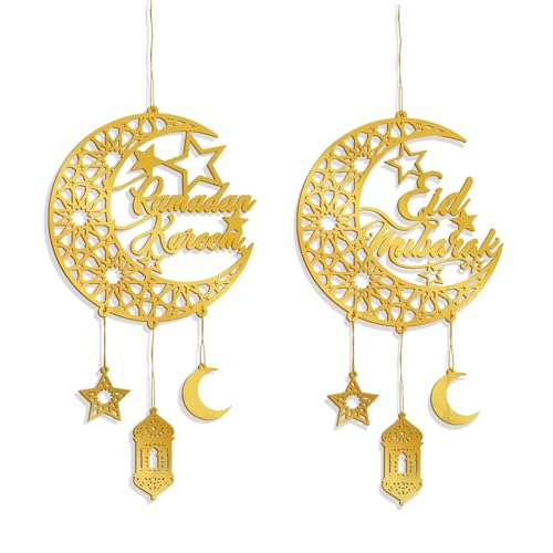 2 Stück Ramadan Deko, Ramadan Kareem Dekoration Anhänger Ornament, Deko Wohnzimmer Acryl Ramadan Eid Mubarak Deko zum Aufhängen, Hängende Deko Zimmer Ramadan Mubarak Dekorationen für Geschenk (A) von Jenshhch