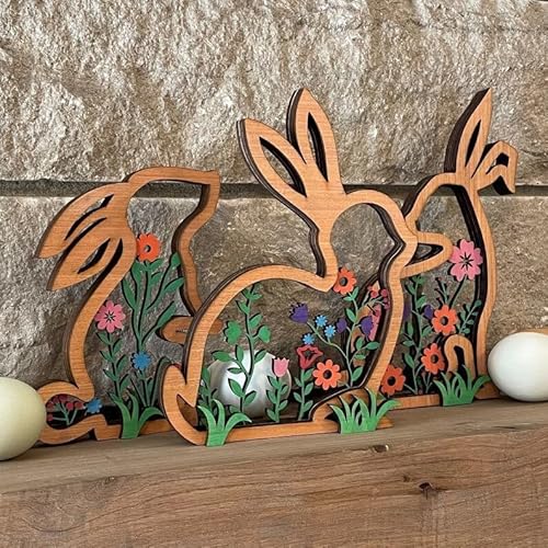 3 Stück Osterhase Deko aus Holz, Osterdeko Hase Aufsteller, Osterdeko Hasen Figur zum Hinstellen, Frühlingsdeko Kaninchen Holzfiguren Ornamente für Ostern Deko Frühling Tisch und Ostergeschenke von Jenshhch