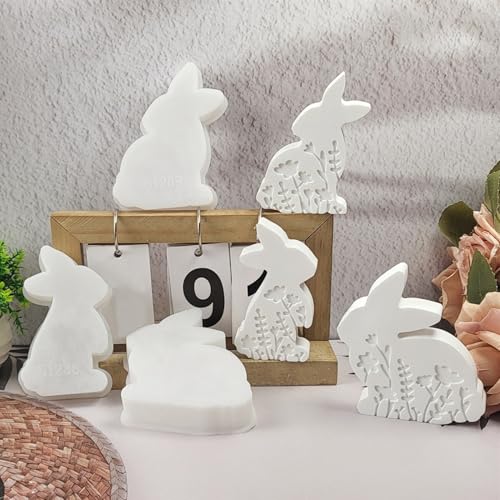 3 Stück Osterhase Silikonform Frühling, Silikonformen Gießformen Ostern Hase, Silikonform Ostern Gießform Frühling Kerzen Formen Silikon, Gießformen Silikon Ostern Kaninchen Gipsformen zum Gießen (B) von Jenshhch