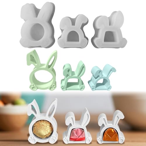 3 Stück Osterhase Silikonform Frühling, Silikonformen Gießformen Ostern Hase, Silikonform Ostern Gießform Frühling Kerzen Formen Silikon, Gießformen Silikon Ostern Kaninchen Gipsformen zum Gießen (A) von Jenshhch