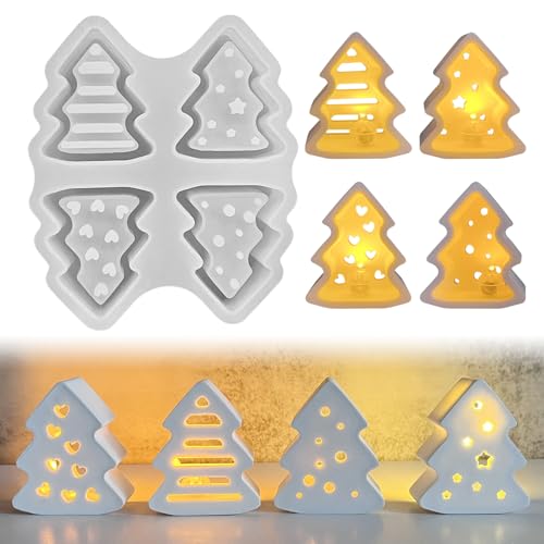 4 Stück Silikonform Weihnachtsbaum Weihnachten, 3D Silikonformen Gießformen Weihnachten, Gießformen Silikon Weihnachten Gießform Baum, Giessformen Silikon Silikonformen Weihnachten für Handwerk (A) von Jenshhch