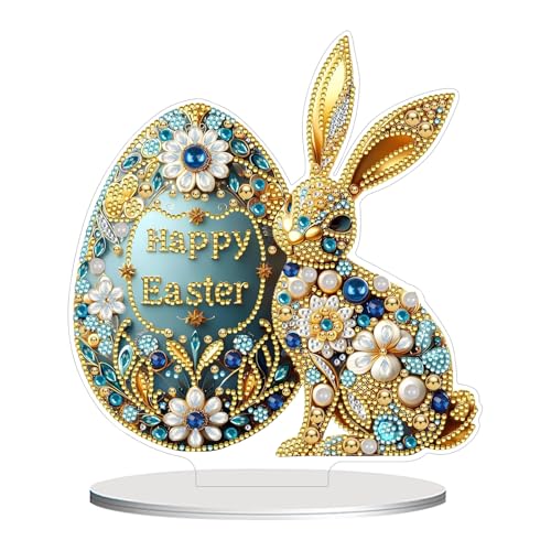 DIY Diamond Painting Ostern Osterei Deko, Doppelseitig Hase Diamant Painting Kinder mit Sockel,Tischdeko Diamant Malerei Ornamente,5D Diamond Painting Bastelset für Ostern Deko Frühling Heimdeko (B) von Jenshhch