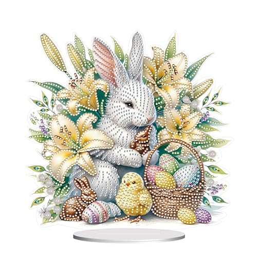 Diamond Painting Ostern Hase, Osterdeko Tisch Diamant Painting Aufsteller, 5D Osterhase Diamond Painting Frühling Deko, DIY Diamant Malerei Ornamente Bastelset Ostern für Wohnzimmer Deko Ostern (A) von Jenshhch