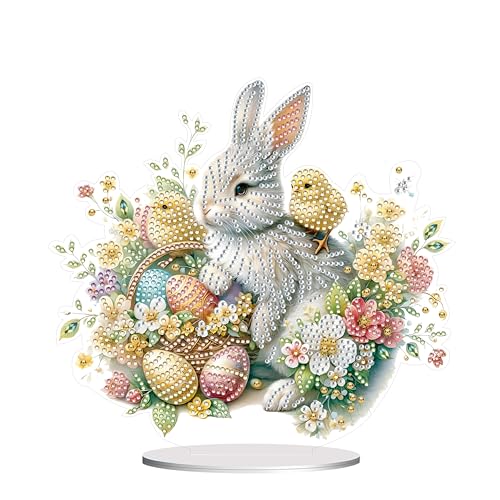 Diamond Painting Ostern Hase, Osterdeko Tisch Diamant Painting Aufsteller, 5D Osterhase Diamond Painting Frühling Deko, DIY Diamant Malerei Ornamente Bastelset Ostern für Wohnzimmer Deko Ostern (B) von Jenshhch