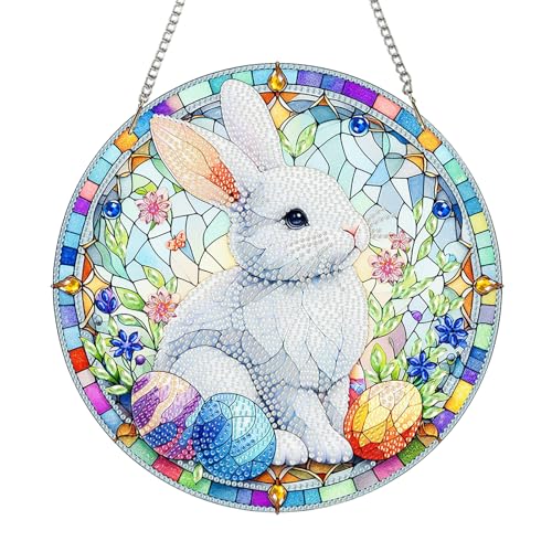 Diamond Painting Ostern Hase Deko, DIY Osterdeko Diamond Painting Aufsteller, 5D Osterhase Diamant Painting Fensterbilder, Frühlingsdeko Osterhase Diamant Malerei Ostern Basteln Diamond Painting (H) von Jenshhch