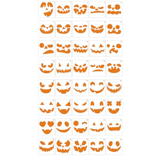 Halloween Schablonen Kürbis, 20 Stück Halloween Wiederverwendbare Schablonen Kürbis Deko, Halloween Kürbis Malschablonen, Halloween Emoji Hohle Vorlage, Halloween Schablonen Kürbis Gesicht (AB) von Jenshhch