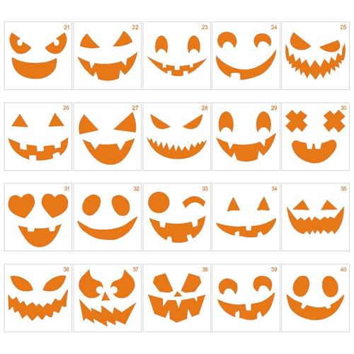 Halloween Schablonen Kürbis, 20 Stück Halloween Wiederverwendbare Schablonen Kürbis Deko, Halloween Kürbis Malschablonen, Halloween Emoji Hohle Vorlage, Halloween Schablonen Kürbis Gesicht (B) von Jenshhch