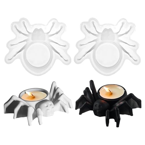 Halloween Spinnen Silikonform Kerzenhalter, Gießformen Silikon Spinnen Kerzenhalter, Silikonformen Gießformen Spinnen, Halloween Deko Spinnen Giessformen Silikon Kerzenhalter für Teelichter (2PCS) von Jenshhch