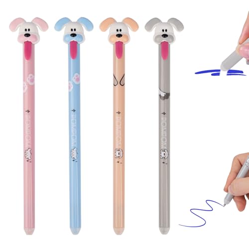 Jenshhch Radierbarer Kugelschreiber, 0.5 mm Tintenroller Radierbar mit Radiergummi, Cartoon Löschbarer Stift, Erasable Pen Gelschreiber Radierbar für Studenten Geschenk, Schul Bürobedarf (Hund, Blau) von Jenshhch