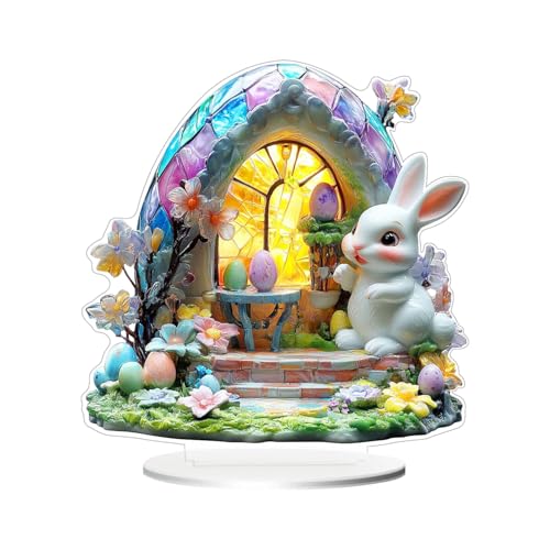 Osterdeko Hase Acryl Aufsteller, Osterhase Deko mit Ostereier zum Hinstellen, Osterdeko Tisch Hasenfigur Festliches Ornamente, Ostern Deko Innen Osterhasen Statue für Ostern Party Deko Frühling (A) von Jenshhch