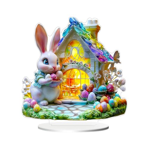 Osterdeko Hase Acryl Aufsteller, Osterhase Deko mit Ostereier zum Hinstellen, Osterdeko Tisch Hasenfigur Festliches Ornamente, Ostern Deko Innen Osterhasen Statue für Ostern Party Deko Frühling (B) von Jenshhch