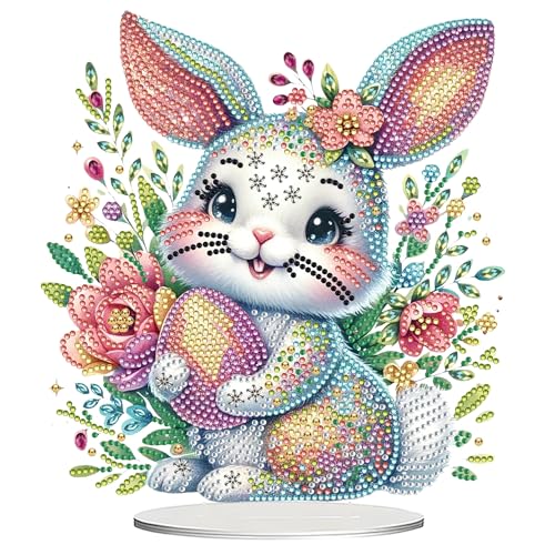 Osterhase Diamond Painting Ostern Doppelseitig, Ostern Tischdeko Diamant Painting Kinder, 5D Hase Diamond Painting Frühling Deko mit Sockel, Diamant Painting Bastelset Ostern für Ostergeschenk (A) von Jenshhch