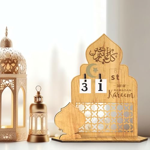 Ramadan Kalender, Ramadan Deko Kalender aus Holz, Ramadankalender Kinder Ornament, Eid Mubarak Adventskalender, DIY Ramadan Dekoration 31 Tage Countdown Kalender Zuhause für Geschenke Kinder (B) von Jenshhch