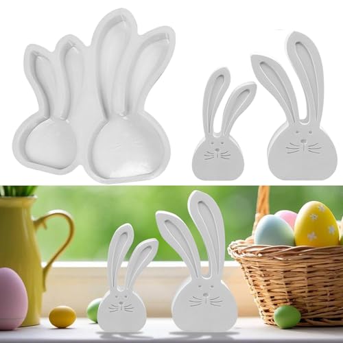 Silikonform Hase Gießform Ostern, 2 Stück Osterhase Silikonformen Gießformen Ostern Kaninchen Gipsformen zum Gießen Silikonform Ostern Gießformen Frühling Giessform Silikon für Ostern Geschenke (A) von Jenshhch