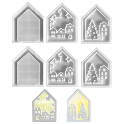 Silikonform Haus Kerzenhalter, Silikonformen Gießformen Weihnachten Häuser Kerzenhalter, DIY Haus Silikon Gießform Weihnachten Einschieber, Silikonform Gießform Haus Kerzenformen für Handwerk (2PCS) von Jenshhch