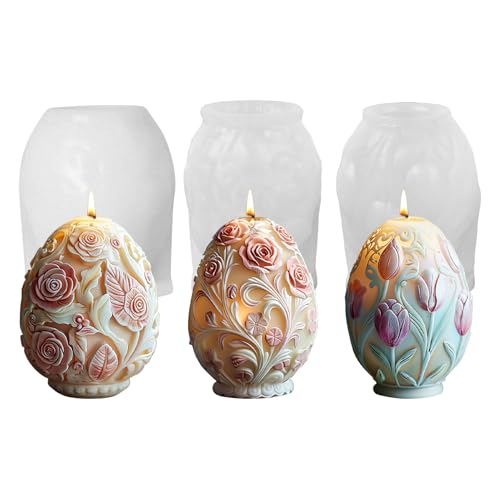 Silikonform Ostereier Blumen, 3 Stück Silikonformen Gießformen Ostern Gießformen Silikon 3D Ostereier Giessformen Silikon Gießform Frühling Kerzenformen Zum Gießen für DIY Ostergeschenke (CDE) von Jenshhch