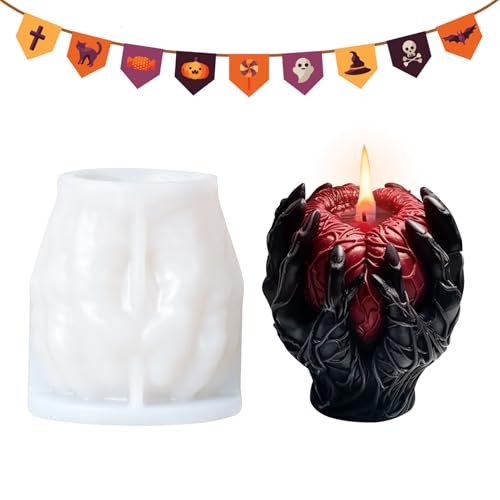 Silikonformen Gießformen Hand Haltende Herz, Halloween Deko Gruselig Kerzenformen zum Gießen, Kerzen Selber Machen Set Giessformen Silikon, 3D DIY Halloween Deko Horror Silikon Gießformen (A) von Jenshhch