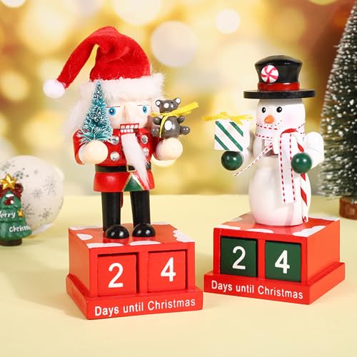 Weihnachts Adventskalender Holz, Weihnachtsdeko Weihnachtsfiguren Countdown Kalender, Holz Weihnachten Figur Adventskalender Weihnachten Countdown Dekorationen für Weihnachts Geschenk (2PCS) von Jenshhch