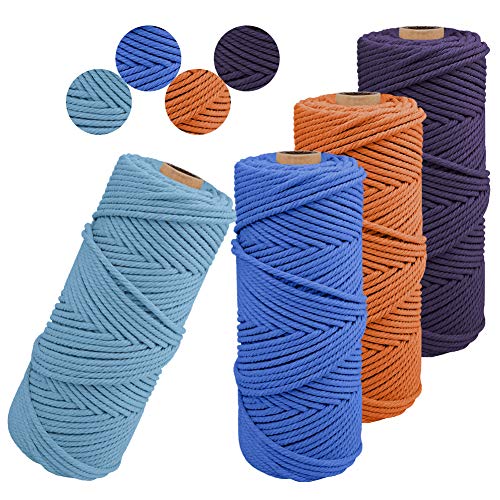 JeogYong 4 Stück Makramee Garn 2mm x 100m Naturliches Baumwollegarn Makramee-Schnur Strick Baumwolle Kordel Baumwollkordel für DIY Handwerk Basteln Stricken Wandbehang Blumenampel Pflanze (4 Farbe D) von JeogYong