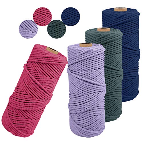 JeogYong 4 Stück Makramee Garn 2mm x 100m Naturliches Baumwollegarn Makramee-Schnur Strick Baumwolle Kordel Baumwollkordel für DIY Handwerk Basteln Stricken Wandbehang Blumenampel Pflanze (4 Farbe B) von JeogYong