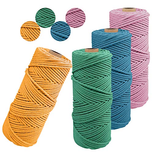 JeogYong 4 Stück Makramee Garn 2mm x 100m Naturliches Baumwollegarn Makramee-Schnur Strick Baumwolle Kordel Baumwollkordel für DIY Handwerk Basteln Stricken Wandbehang Blumenampel Pflanze (4 Farbe C) von JeogYong