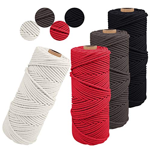 JeogYong 4 Stück Makramee Garn 2mm x 100m Naturliches Baumwollegarn Makramee-Schnur Strick Baumwolle Kordel Baumwollkordel für DIY Handwerk Basteln Stricken Wandbehang Blumenampel Pflanze (4 Farbe E) von JeogYong