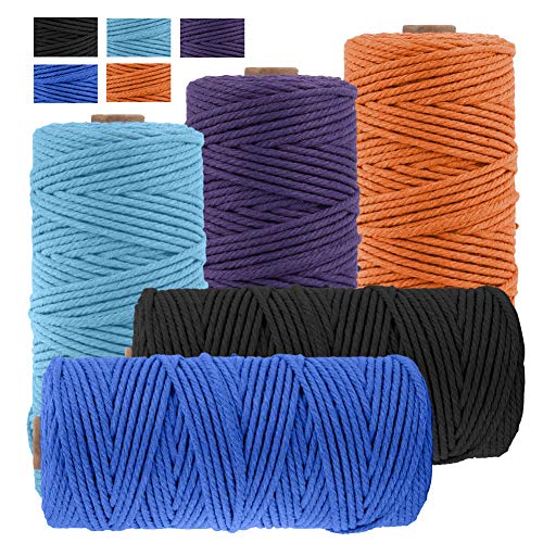 JeogYong 5 Stück Makramee Garn Set, Makramee Garn Baumwollgarn Makramee-Seil Weiches Baumwoll-Seil, zum Wandbehänge, Pflanzenhalter, Basteln, Heimtextilien, 3mm x 100m (5 Farben C) von JeogYong