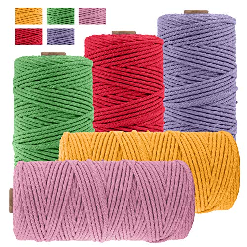 JeogYong 5 Stück Makramee Garn Set, Makramee Garn 3mm x 100m Baumwollgarn Makramee-Seil Weiches Baumwoll-Seil zum Wandbehänge Pflanzenhalter Basteln von JeogYong