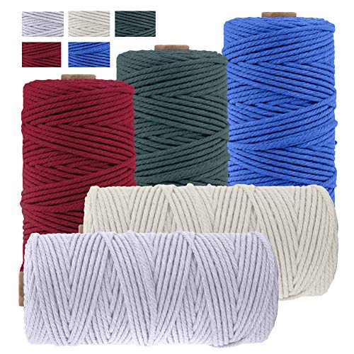 JeogYong 5 Stück Makramee Garn Set, Makramee Garn Baumwollgarn Makramee-Seil Weiches Baumwoll-Seil, zum Wandbehänge, Pflanzenhalter, Basteln, Heimtextilien, 3mm x 100m (5 Farben A) von JeogYong